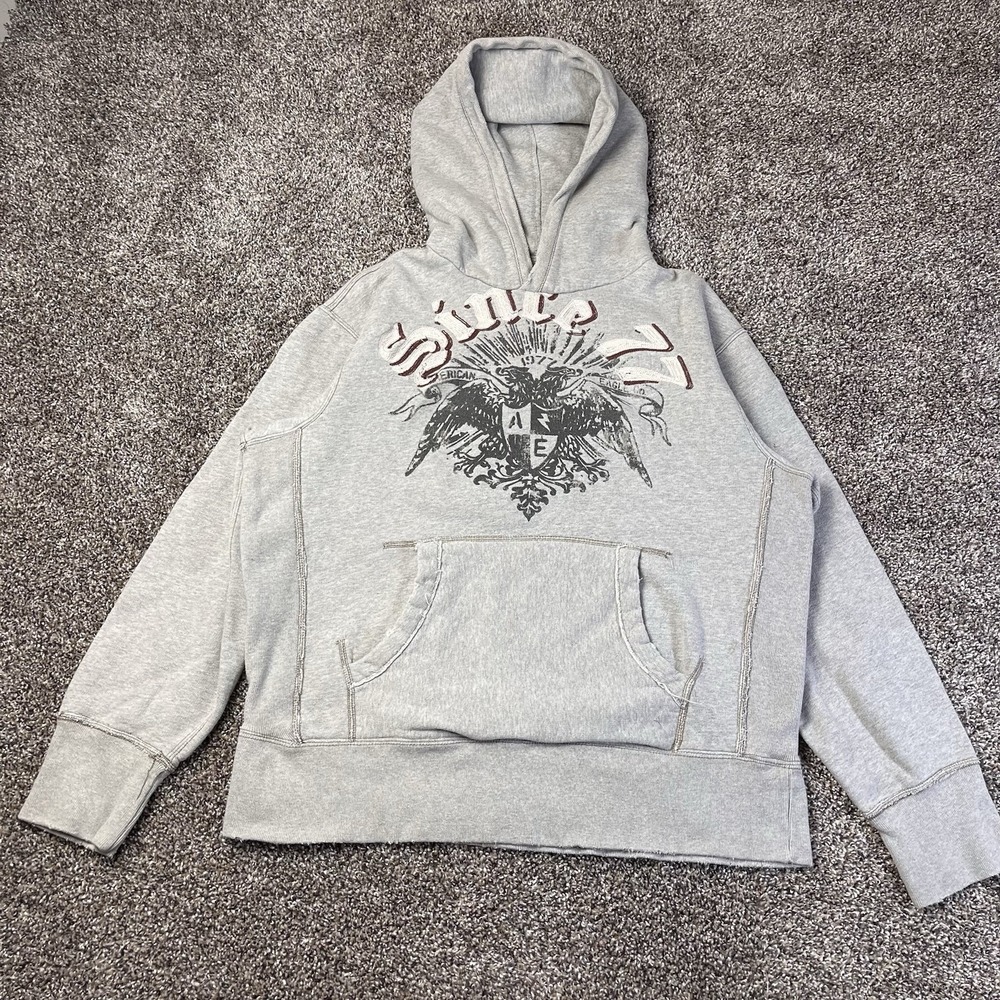 Vintage American Eagle Mens Size Large Gray Pullover Hoodie Affliction Style Y2K